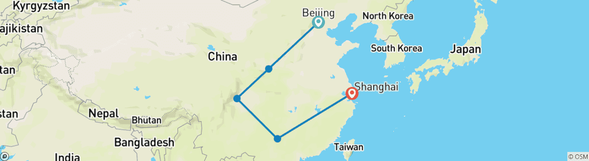 Map of Vacation to China with Chengdu Pandas 14 Days