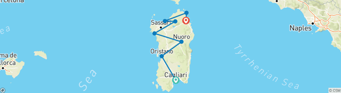 Carte du circuit Le meilleur voyage en Sardaigne - 7 jours