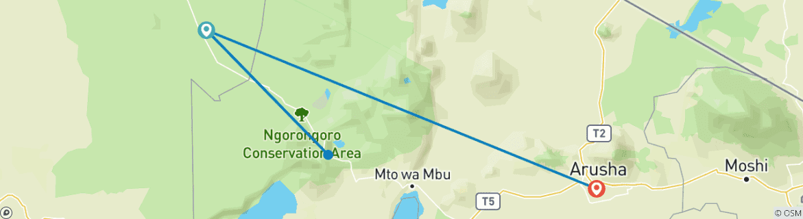 Map of 3 Days: A Taste of Tanzania Mid-Range