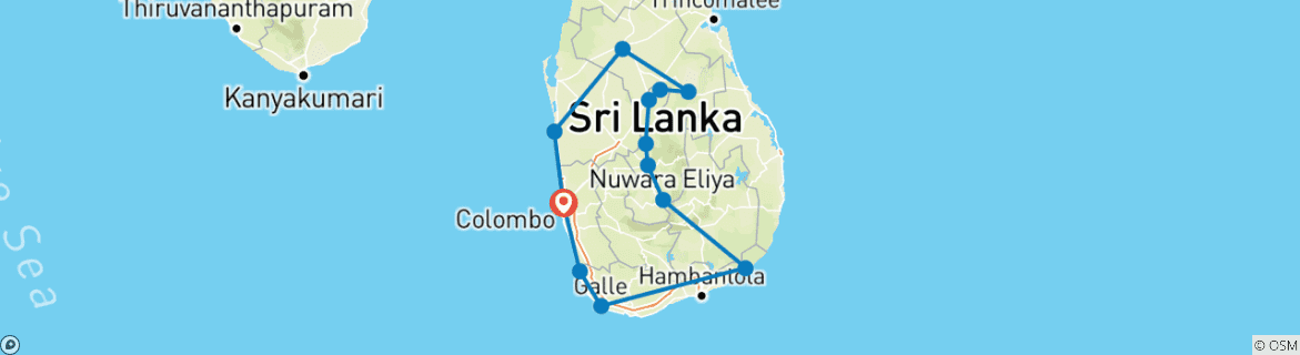 Carte du circuit Les incontournables du Sri Lanka