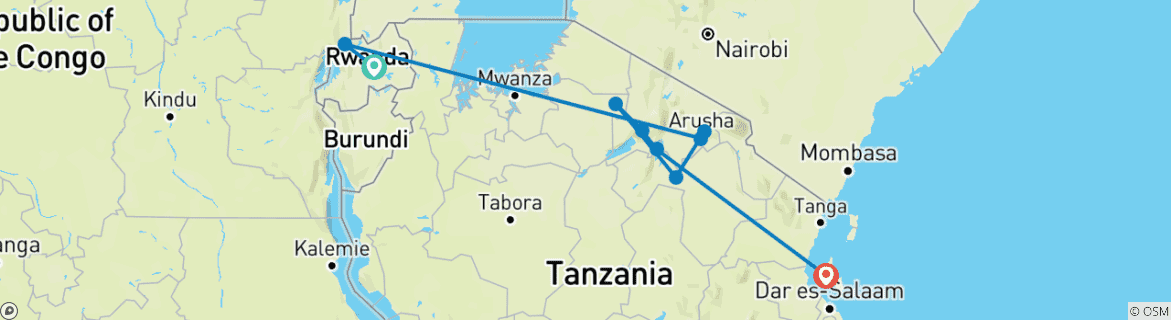 Map of 16-Day Gorilla Safari & Zanzibar: A Perfect Blend of Adventure Romance