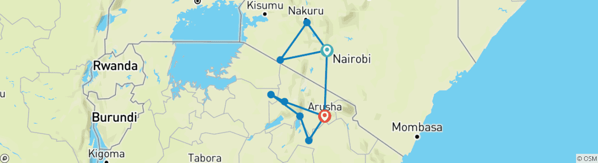 Foto van een kaart met de route van de rondreis