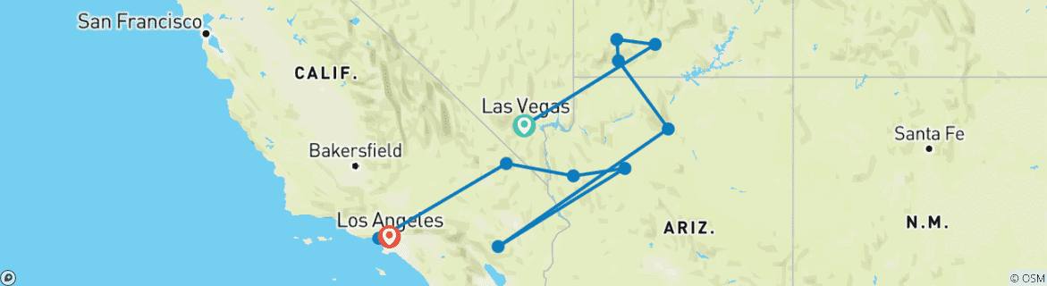 Map of Southwest Road Trip: Zion, the Grand Canyon & Santa Monica Sunsets