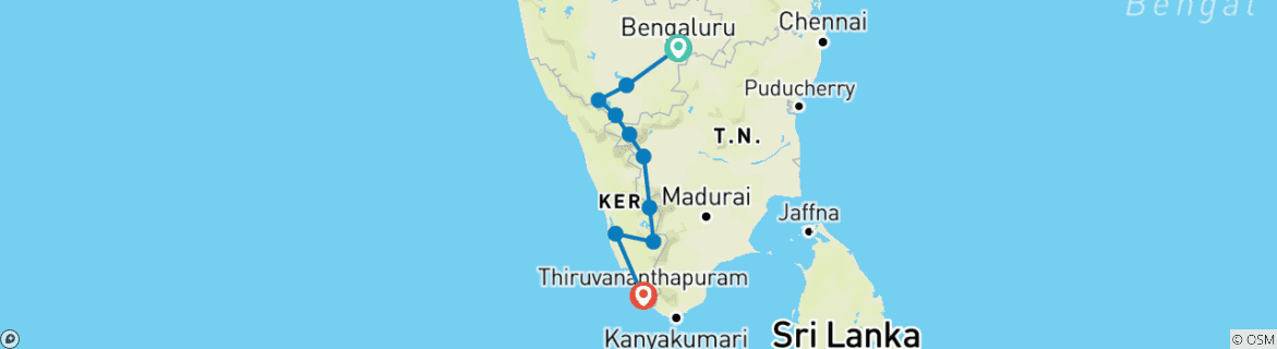 Map of SOUTH INDIA WILDLIFE