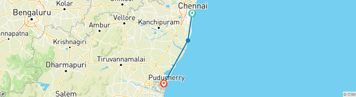 Map of 3-Day Private Tour: Chennai, Mahabalipuram, and Pondicherry