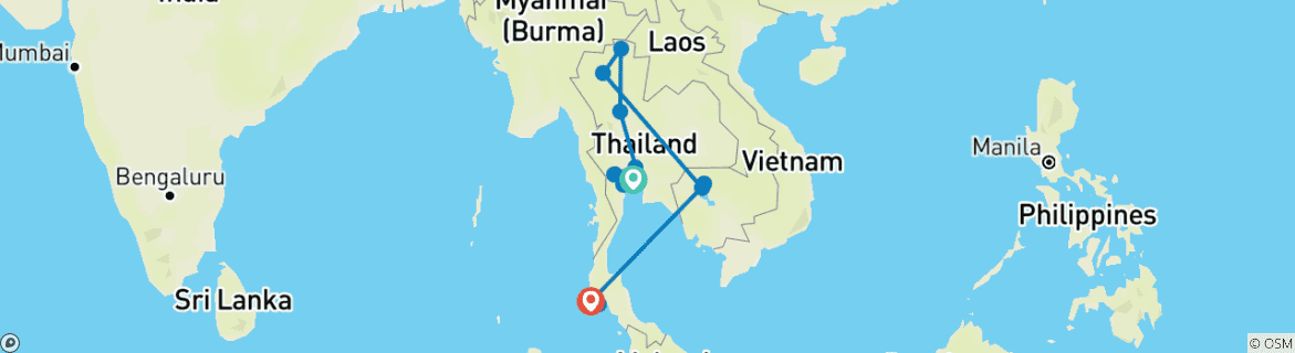 Karte von Thailand und die kambodschanische Zivilisation Privatreise 16 Tage