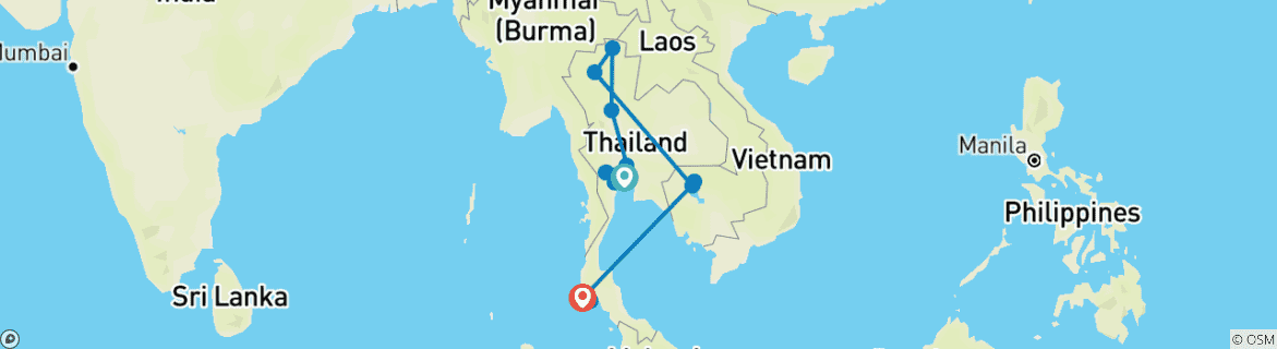 Image of a map showing the route of the tour