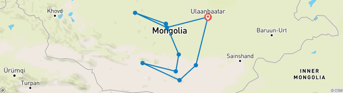 Map of Mongolian Odyssey: From Gobi to Heartland