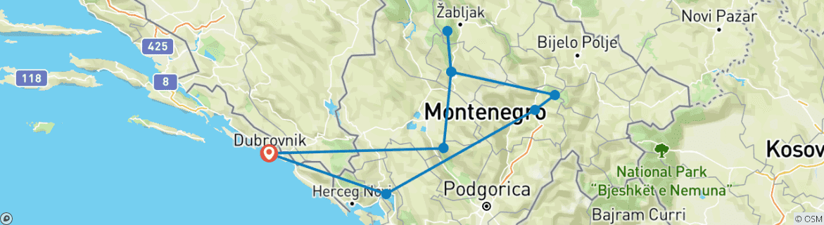 Map of Montenegro & Dubrovnik: Road Trip to a Cottage Adventure