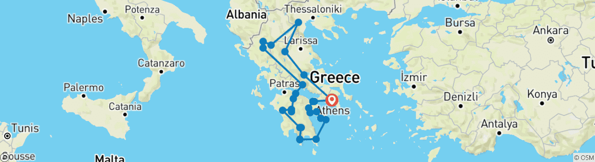 Map of 10-Day Epitome Private Tour: Peloponnese, Hydra Island, Meteora & Best Greek villages