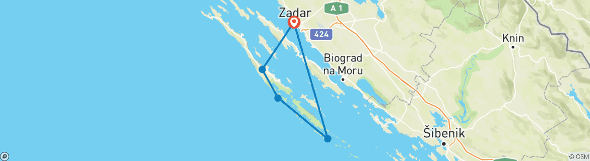 Image of a map showing the route of the tour