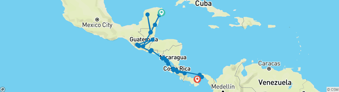 Map of Best of Central America (from Playa del Carmen to Penonome)