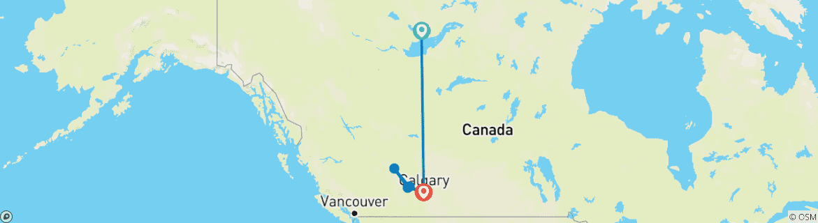 Map of 8-Day Yellowknife Northern Lights & Rockies Autumn Tour | Explore the Aurora and National Parks