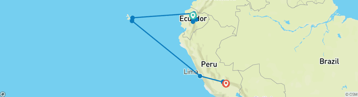 Map of Ecuador, Galapagos & Peru Explorer (14 destinations)