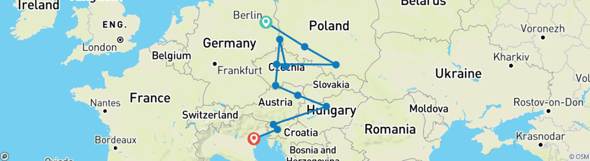 Karte mit der Reiseroute