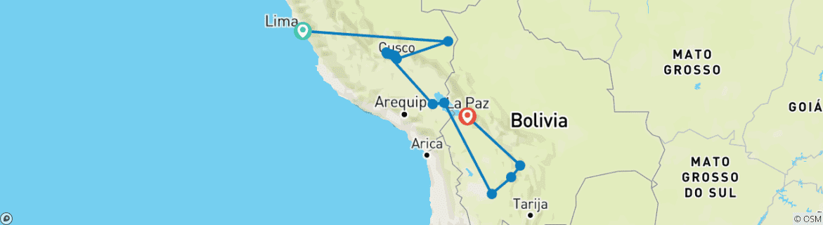 Map of Explore Peru & Bolivia (26 destinations)