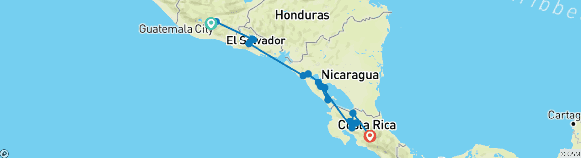 Map of Central American Journey (38 destinations)