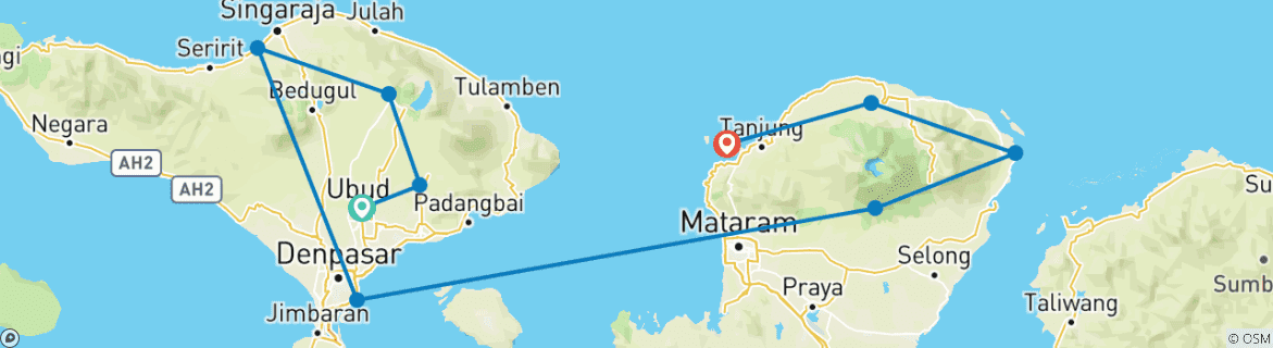 Map of Bali & Lombok Adventure (from Ubud to Gili Air)