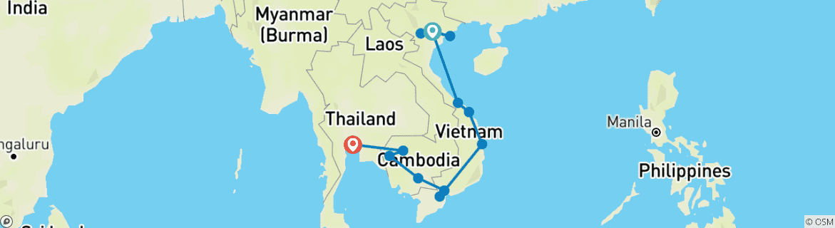 Map of Vietnam & Cambodia Adventure (15 destinations)