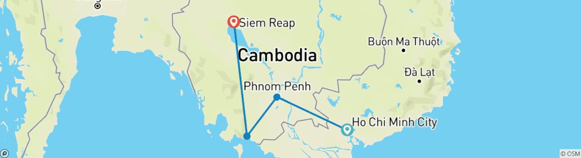 Map of Cambodia Discovery (from Ho Chi Minh City to Siem Reap)