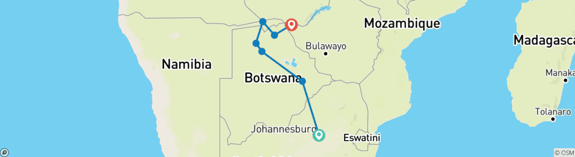 Carte du circuit Essentiel Botswana