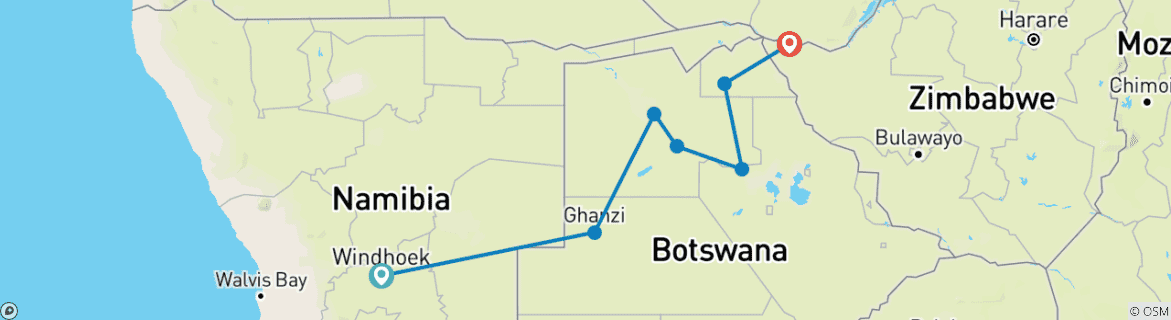 Map of Botswana Adventure