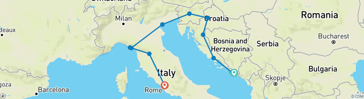 Carte du circuit De Dubrovnik à Rome (11 destinations)