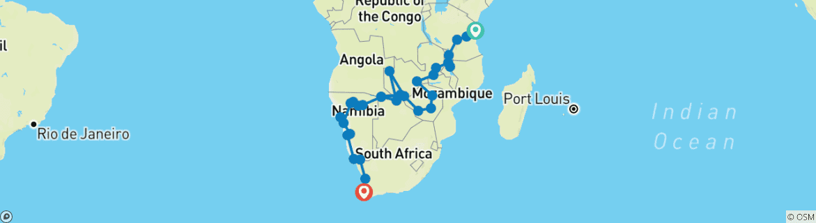 Image d'une carte montrant l'itinéraire du circuit