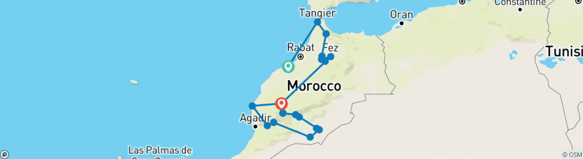 Map of Morocco Encompassed (19 destinations)