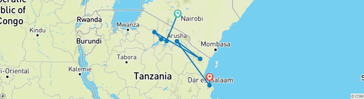 Map of Nairobi to Stone Town