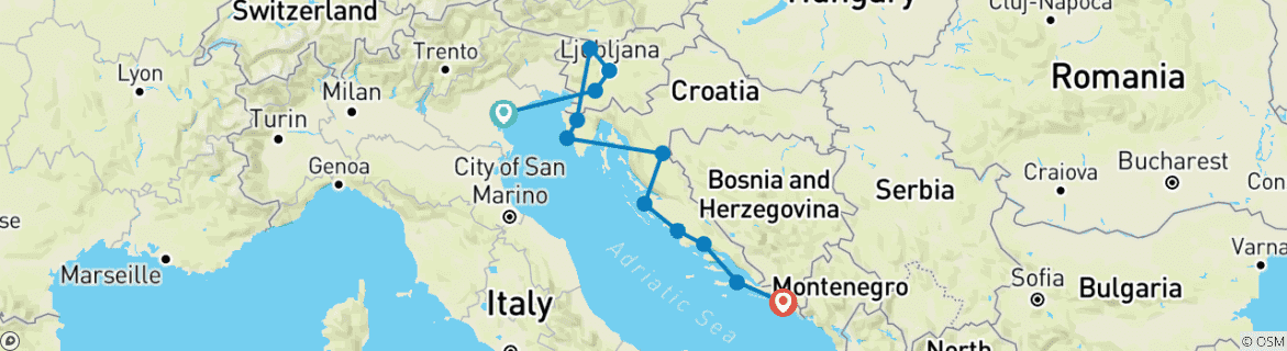 Map of Premium Venice to Dubrovnik (12 destinations)