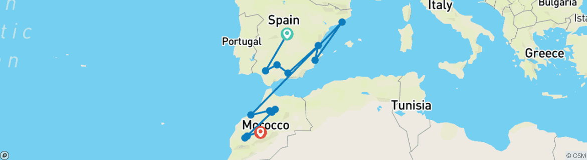 Foto van een kaart met de route van de rondreis