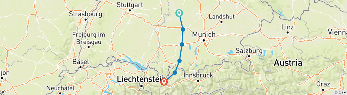 Map of Lech Cylce Path - From The Danube to The Lech Valley With Luggage Transfer