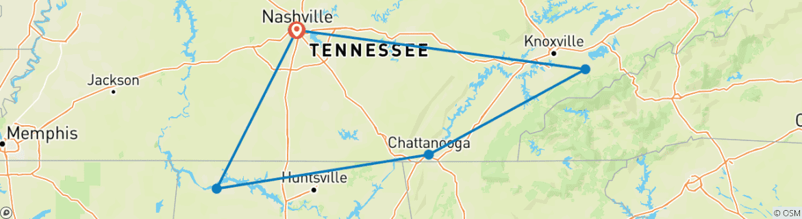 Map of Nashville & Dollywood - No Drive Holiday