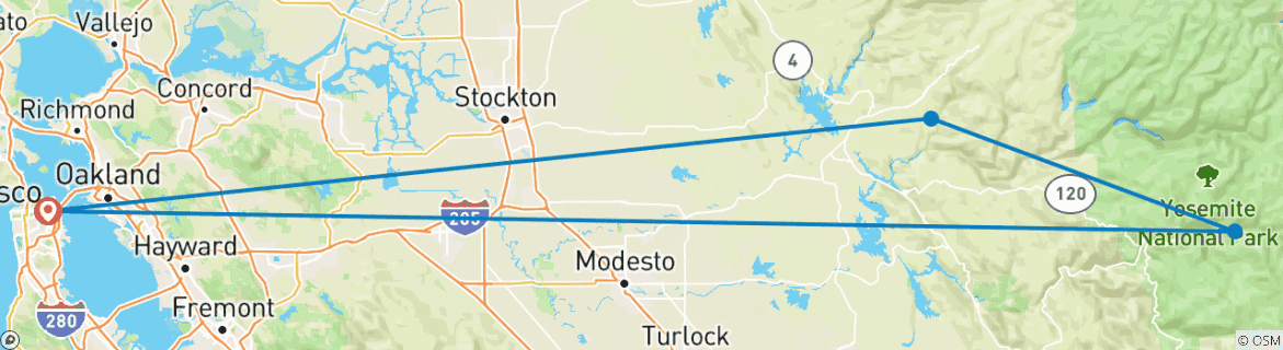 Map of Yosemite Escape Lodging - 3 Days