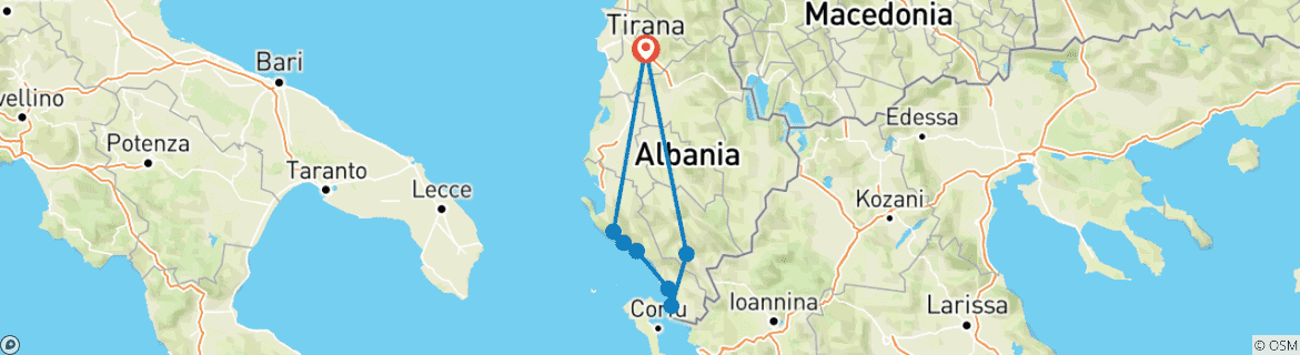 Map of South Coast, Saranda, Butrint and Gjirokastra 2 Days Tour