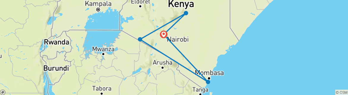 Map of 14-Day Luxury Safari