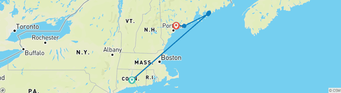 Map of Roaming Coastal Maine featuring Portland, Acadia & Penobscot Bay (Portland, ME to Freeport, ME)