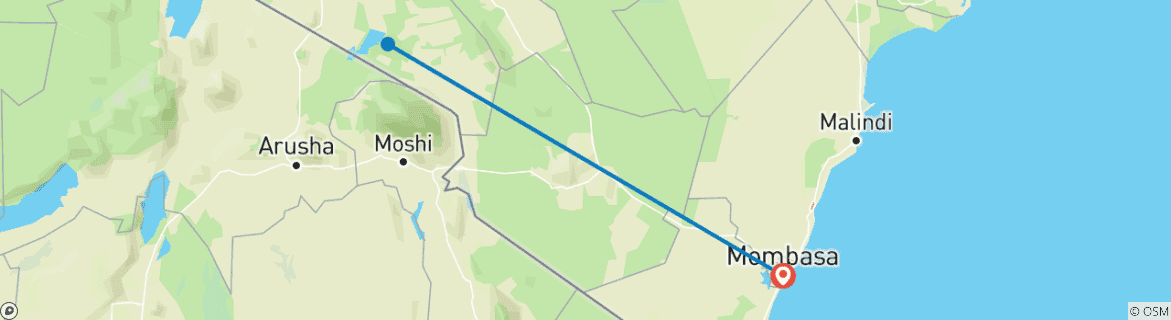 Map of 3 Day Amboseli From Mombasa