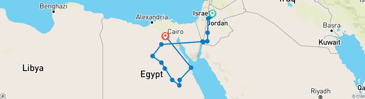 Map of Jordan, Secrets of the Nile and Hurghada (17 destinations)