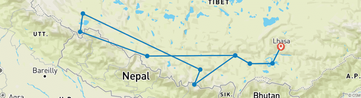 Map of Kailash Manasarovar Full Moon Tour with Guge Kingdom Exploration