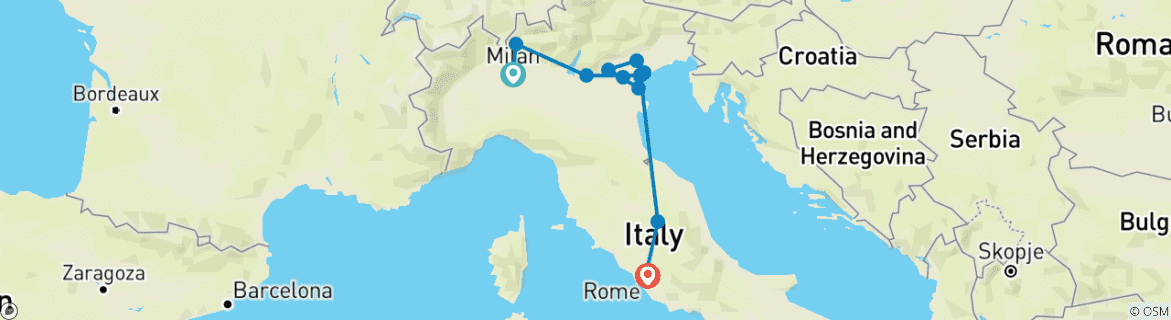 Map of Grande Italia (2025) (Milan to Rome, 2025)