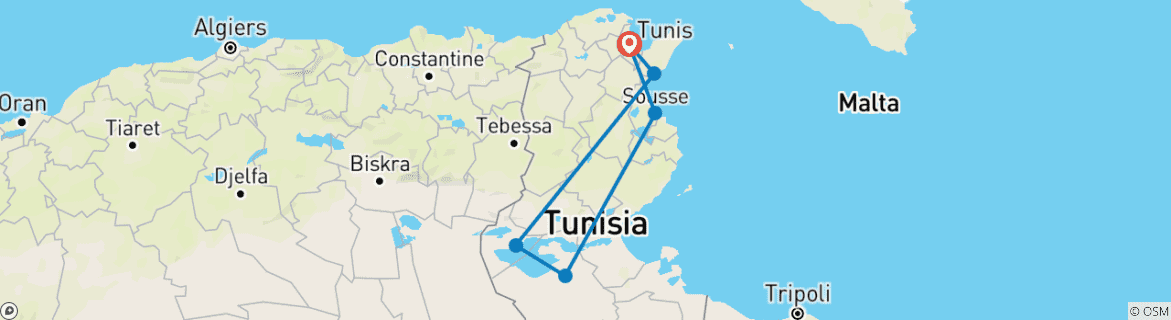Karte von Tunesien: Tunis, Hammamet, Kairouan und mehr 6 Tage