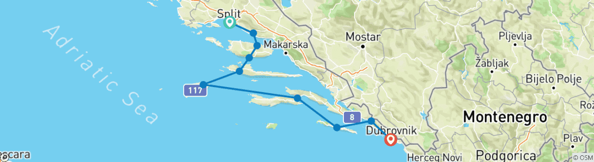 Image d'une carte montrant l'itinéraire du circuit