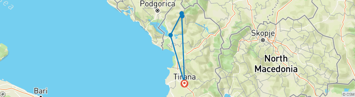 Map of Thethi Valley 2 Days Tour from Tirana