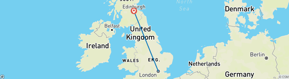 Carte du circuit Londres et Édimbourg en une semaine