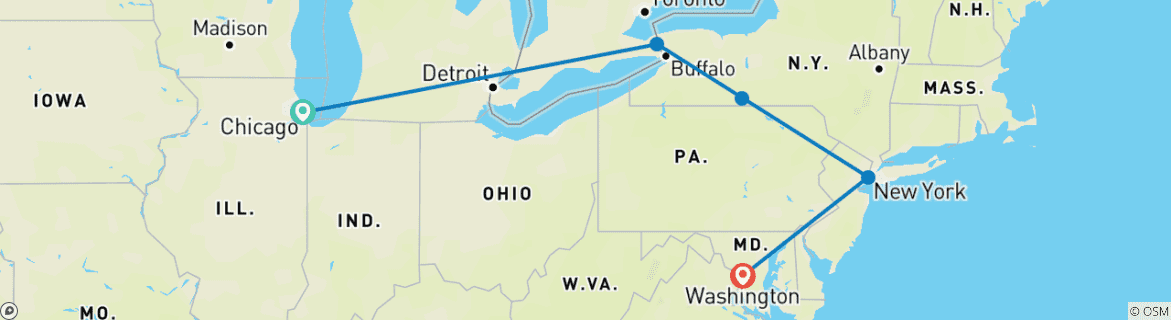 Image d'une carte montrant l'itinéraire du circuit