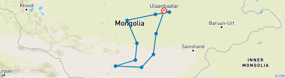 Mapa de Mongolia - 12 días: lo más destacado y los tesoros