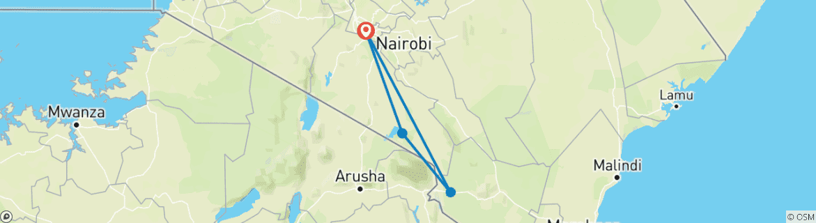 Map of 3 Days Tsavo West & Amboseli National Parks Safari