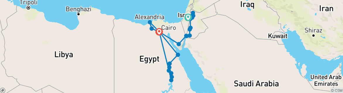 Map of Jerusalem, Jordan and Secrets of the Nile with Alexandria (24 destinations)